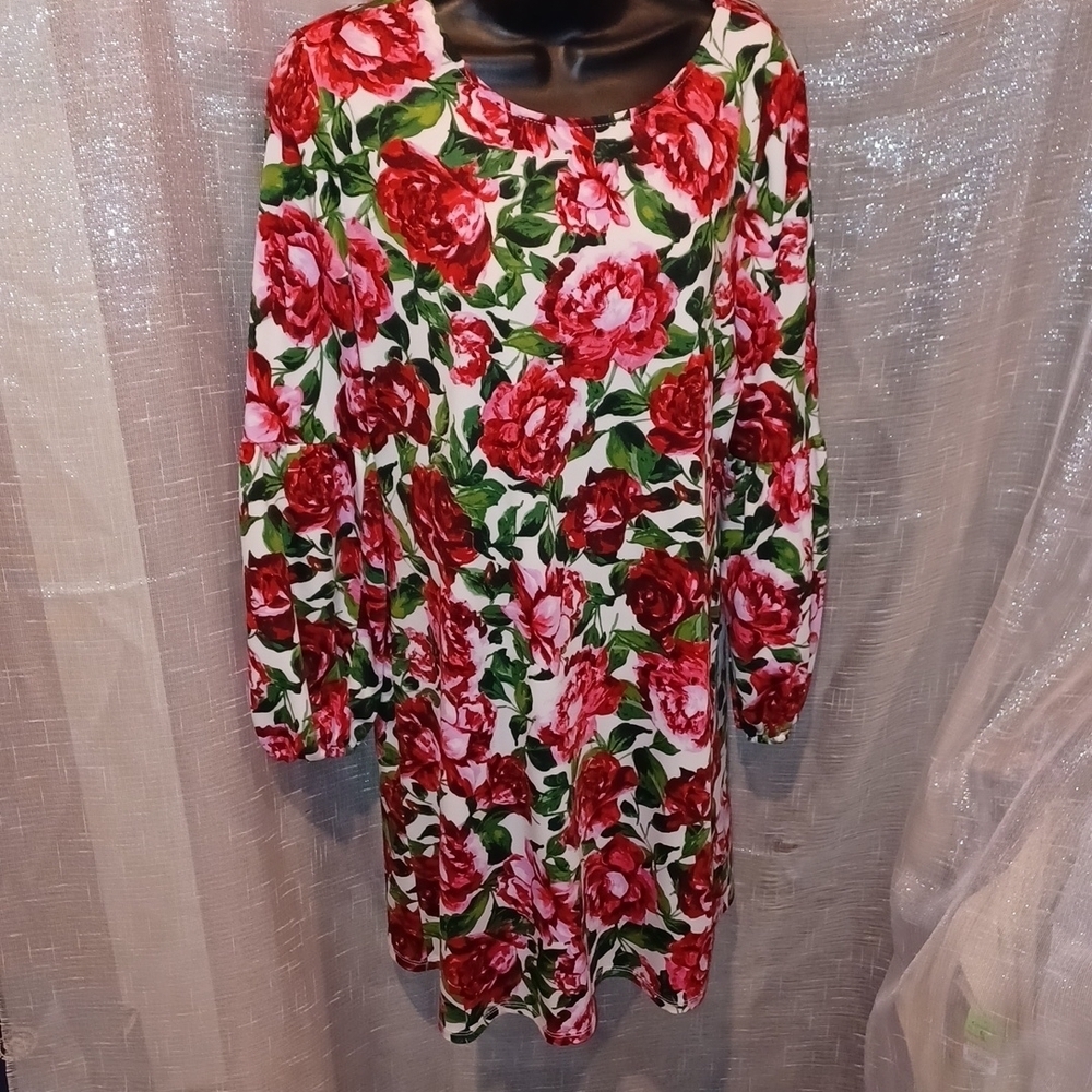 Tacera floral dress,  white, red, pink roses